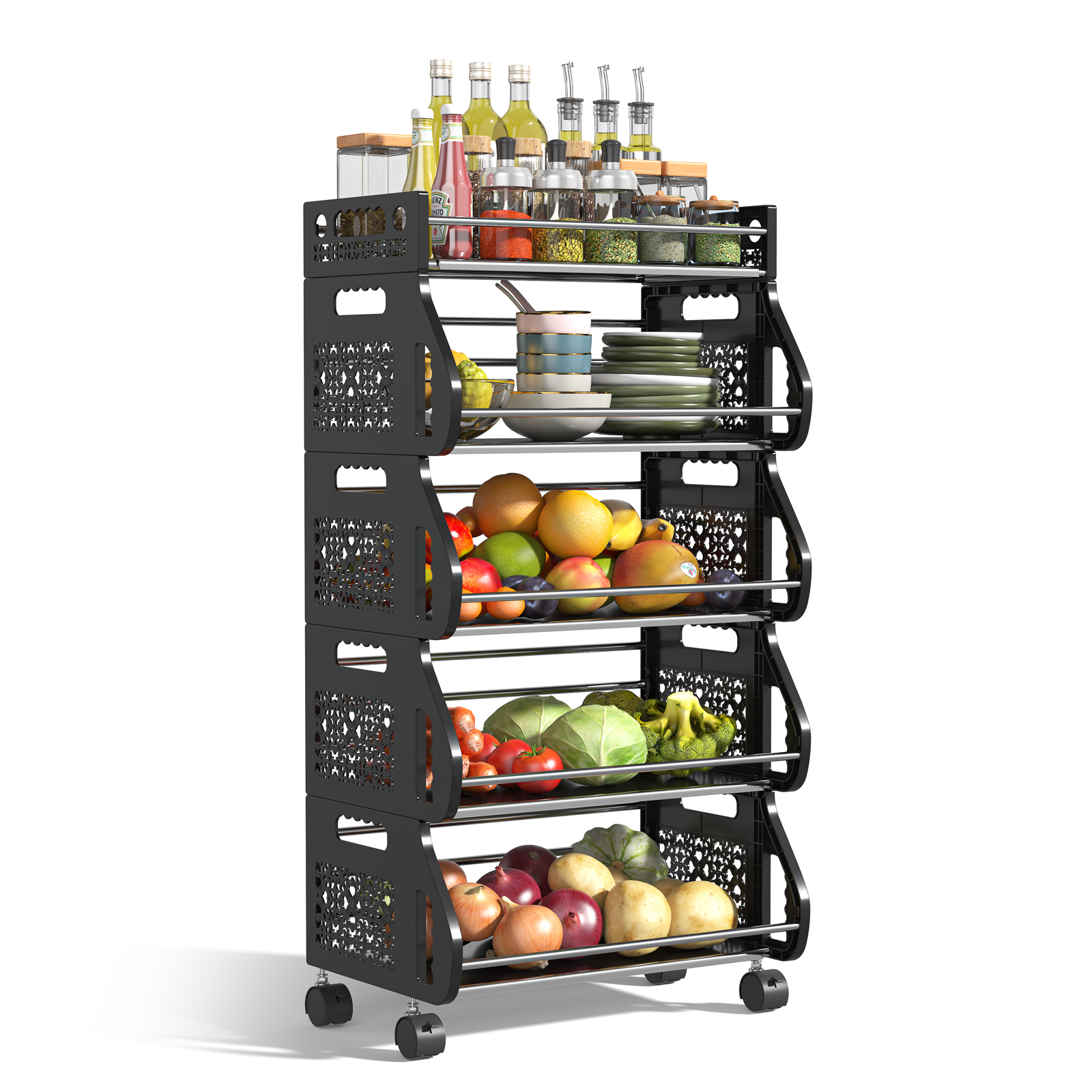 5-Tier Kitchen Storage Carts Utility Cart with Handle